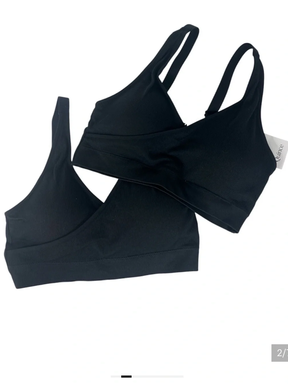 Quince Seamless Ribbed Nursing Bra Crossover Lounge Sz S Black NEW 2 Pack